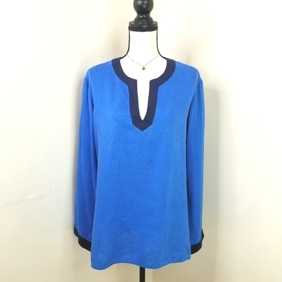 Lauren Ralph Lauren Tops - Lauren Ralph Navy blue v neck linen tunic top L XL
